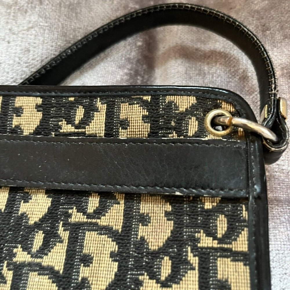Christian Dior Vintage Trotter Logo Black Leather Shoulder Bag Purse - Picture 16 of 16